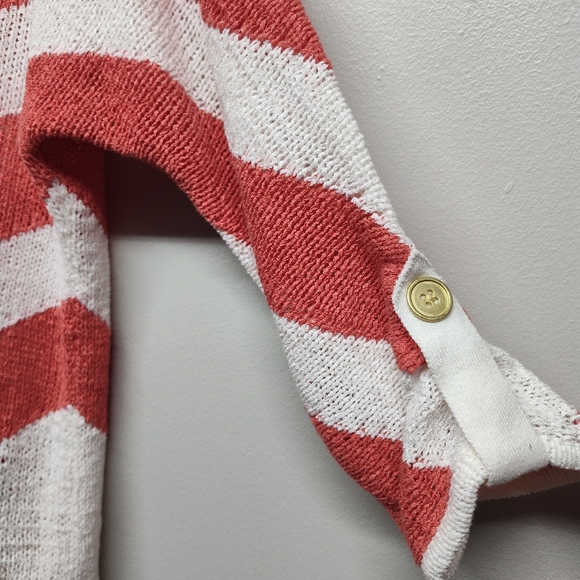 Chico's Knit Sweater Women Size 0 (XS) White Coral Red Stripes 3/4 Sleeve Fall - Picture 3 of 7